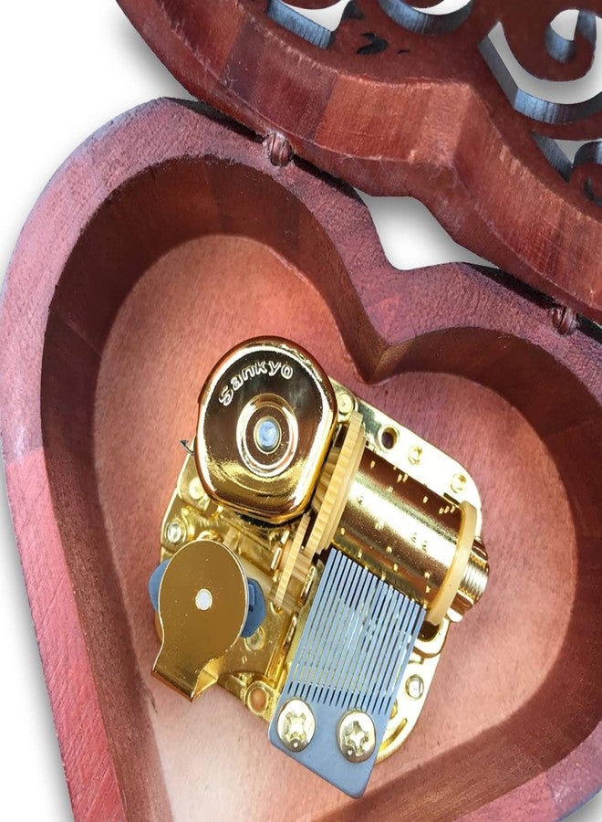 BinkeGG Brown Wooden Heart Hollow Out Music Box with Sankyo Musical Movement (60 Tunes Option) (What a Wonderful World) - Image 3